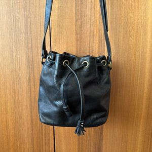 FEED Genuine leather drawstring bag, black, gently used